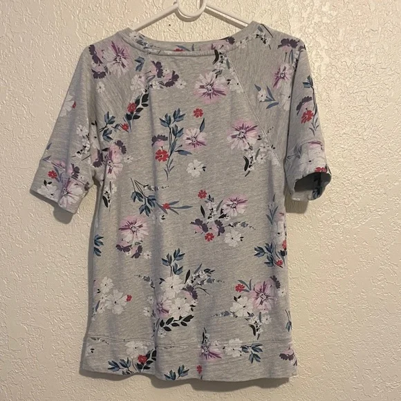 LOFT Gray Floral Short Sleeve Tee - Picture 6 of 6